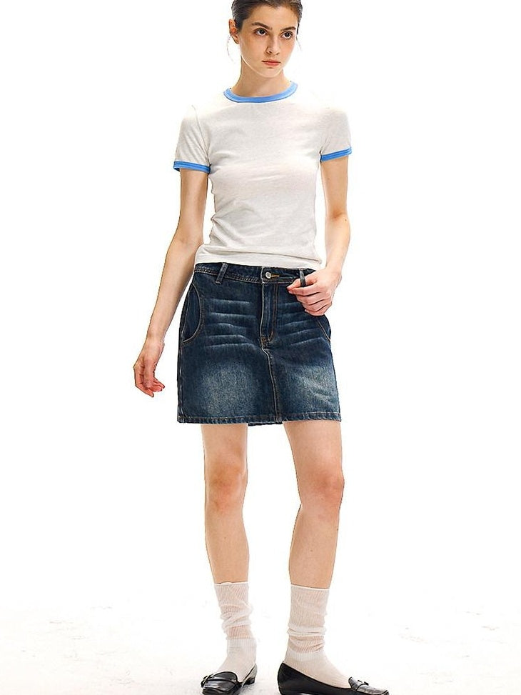 Country Moment 100% Cotton Ribbed Crew Neck Moisture Wicking Two Tone Short Sleeve T-Shirts