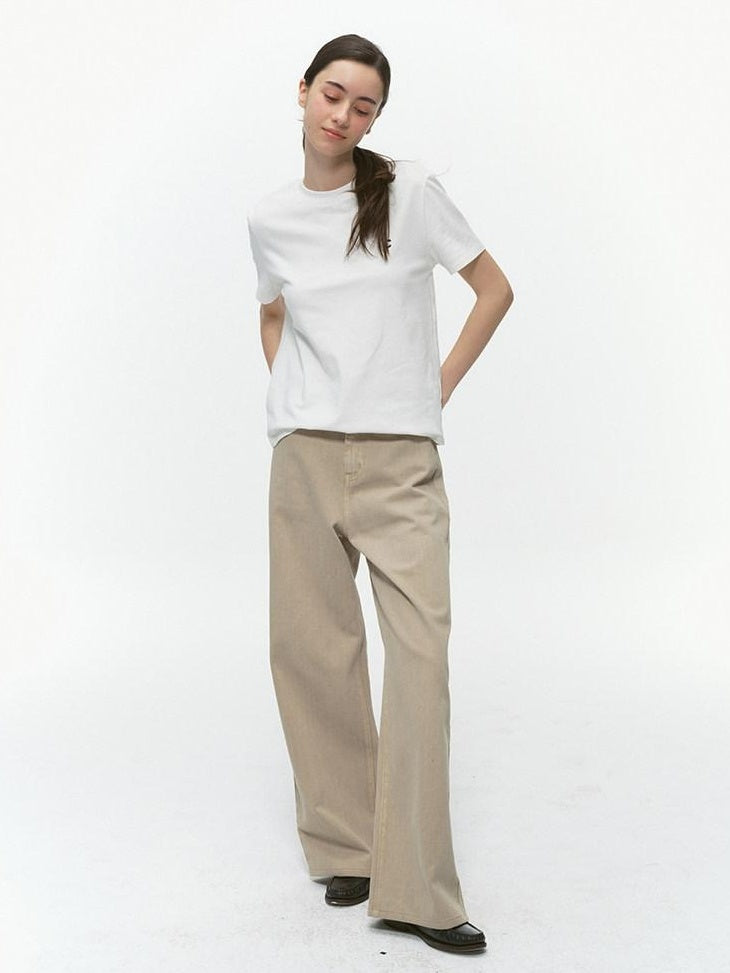 Country Moment Durable Washed Khaki Loose Natural Waist Casual Denim Wide Leg Jeans