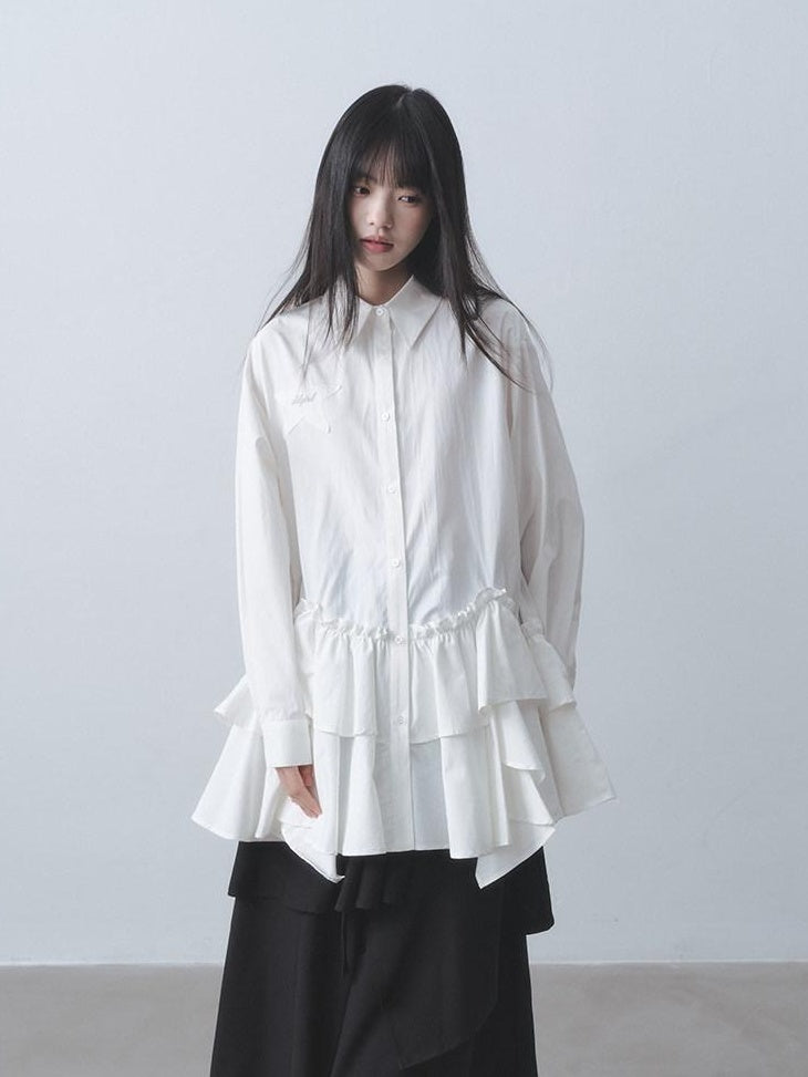 DDGIRL studio High Waist Ruffle Commuter Shirt Dress A Line Women White Button Mini Dresses