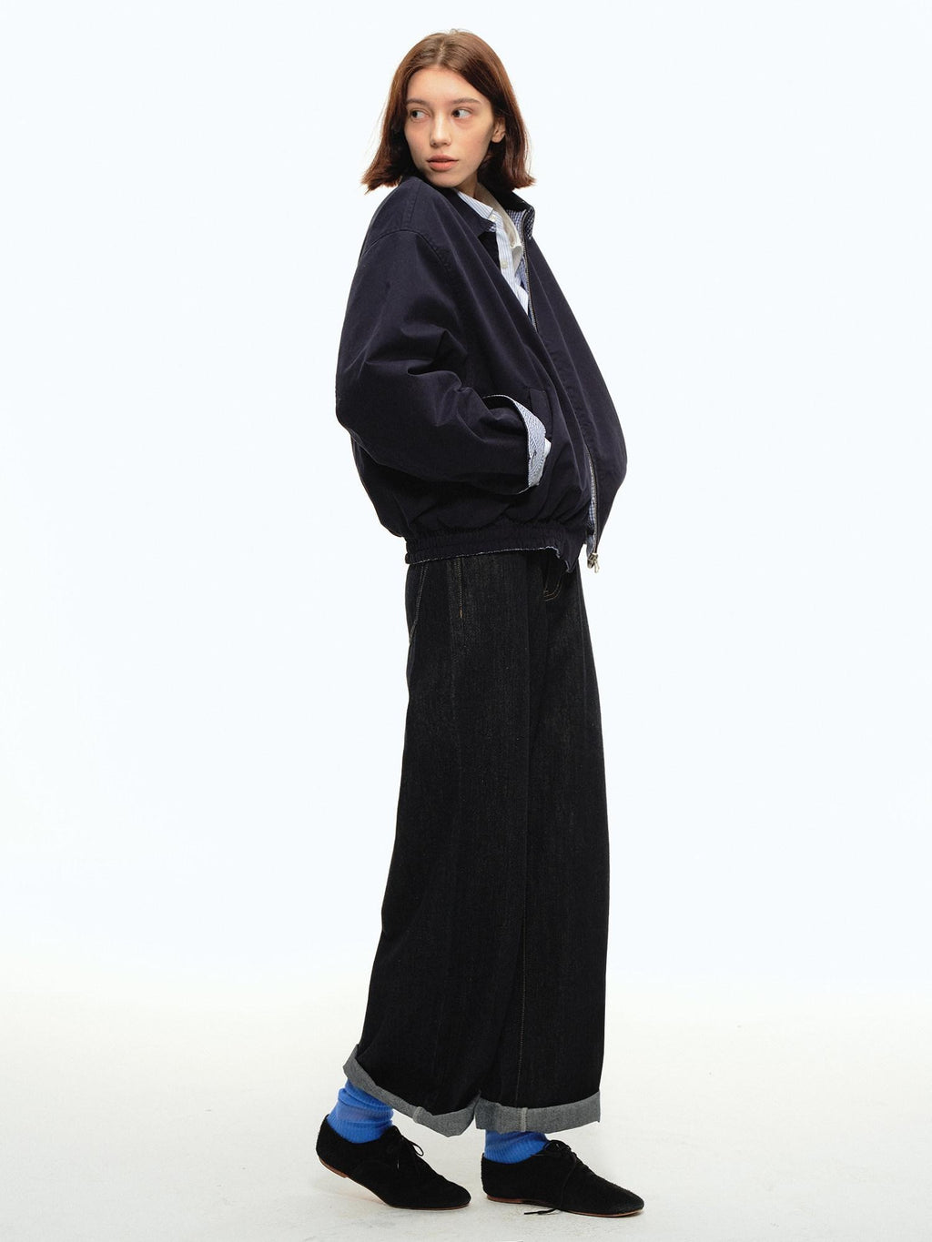 Country Moment Shape Retaining Mid Rise Loose Straight Teen Black Cotton Wide Leg Jeans