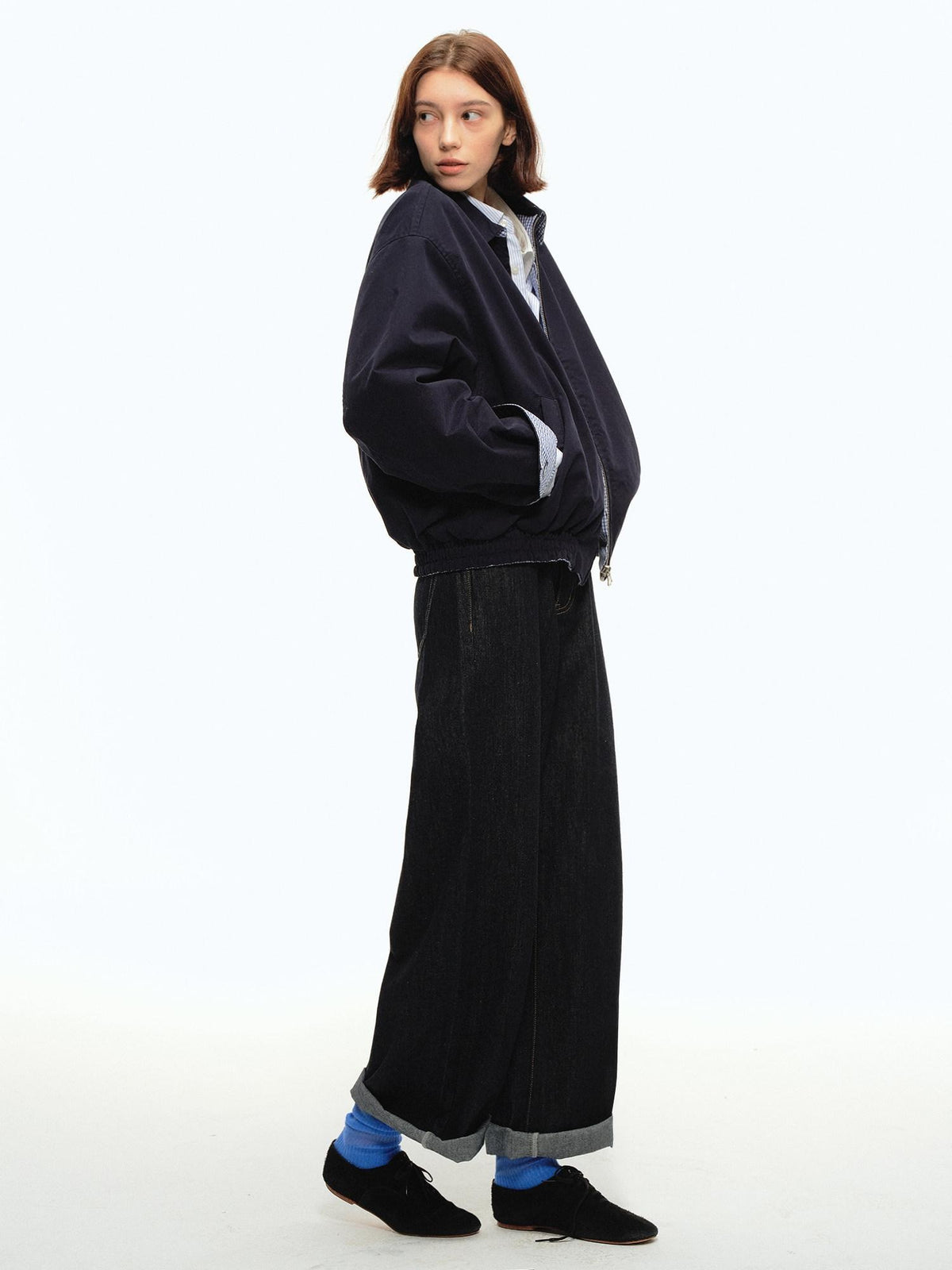 Country Moment Shape Retaining Mid Rise Loose Straight Teen Black Cotton Wide Leg Jeans