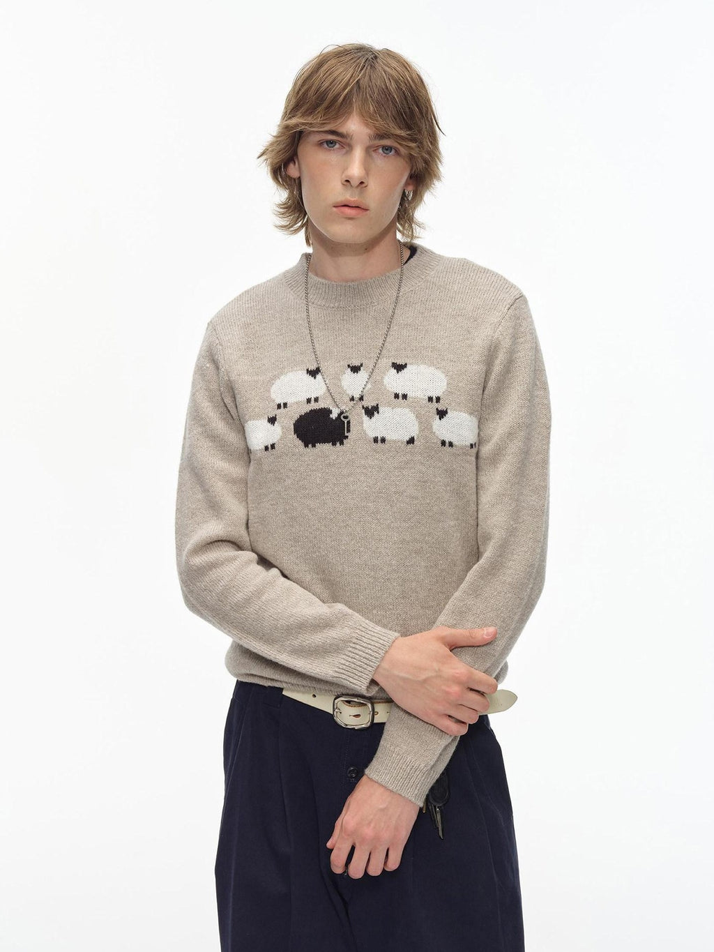 Country Moment Thermal Embroidered Commuter Loose Fit Unisex Crewneck Acrylic Knit Sweaters