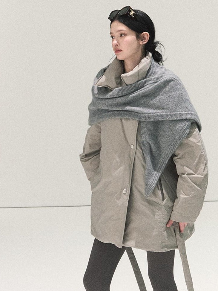 7 OAKMOO 95 White Goose Down Warmth Loose Midlength Stand Collar Wool Scarf Down Jackets
