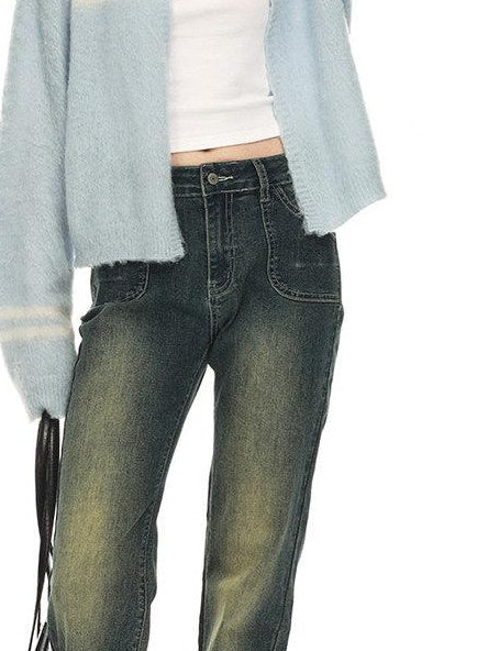 Country Moment Soft Wool Blend Light Blue Striped Relaxed Collar Women Breathable Cardigans
