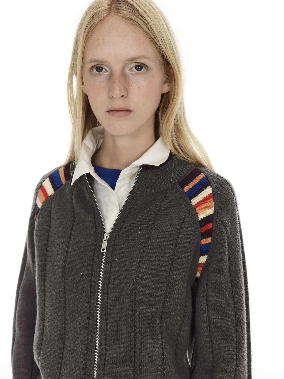 Country Moment Soft Wool Blend Zip Front Contrast Stripe Unisex Youth Regular Fit Sweaters