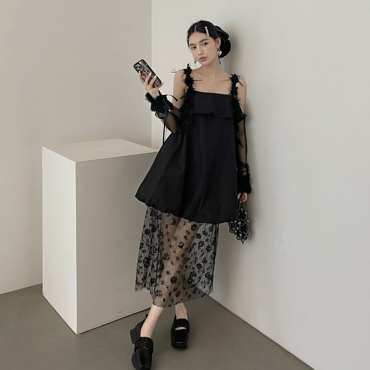 DDGIRL_studio_High_Waist_A_Line_Office_Elegant_Black_Polyester_Workwear_Midi_Skirts_MISSTT