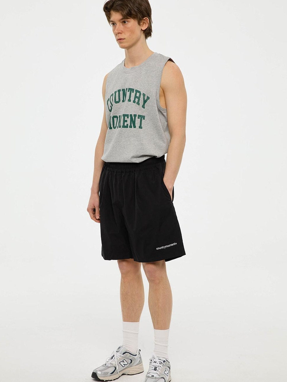Country Moment Cotton Heather Gray Loose Japanese Youth Round Neck Sweat Vest Tank Tops