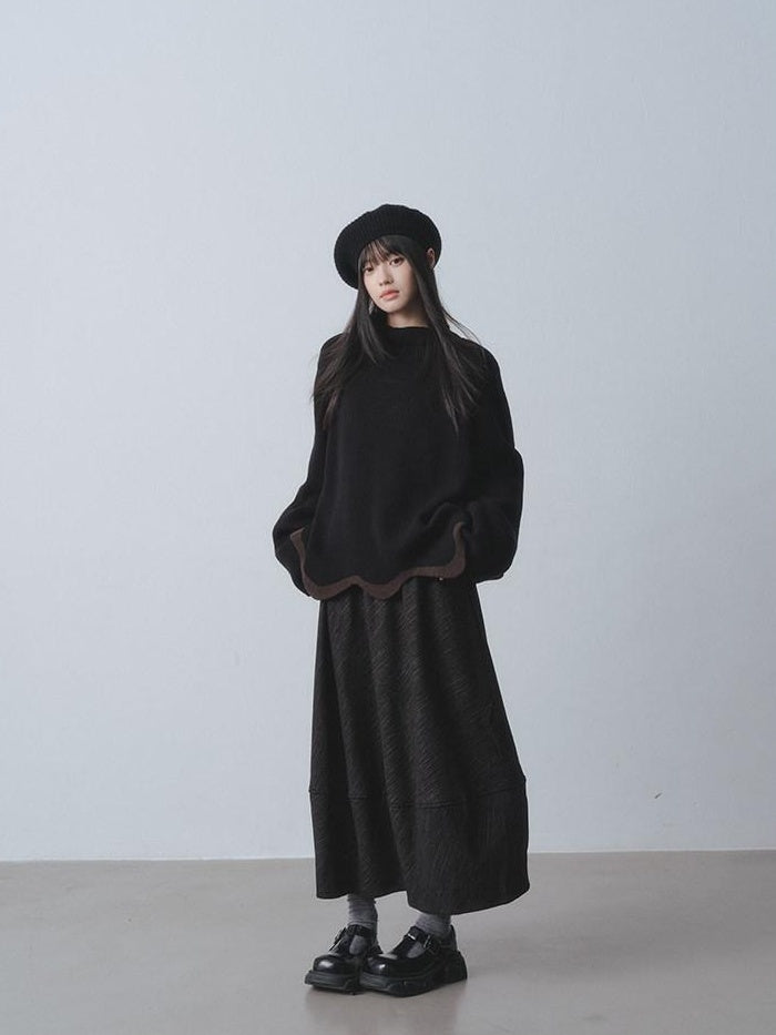 DDGIRL studio Thermal Fleece High Waist A Line Puff Commuter Women Elastic Waist Maxi Skirts