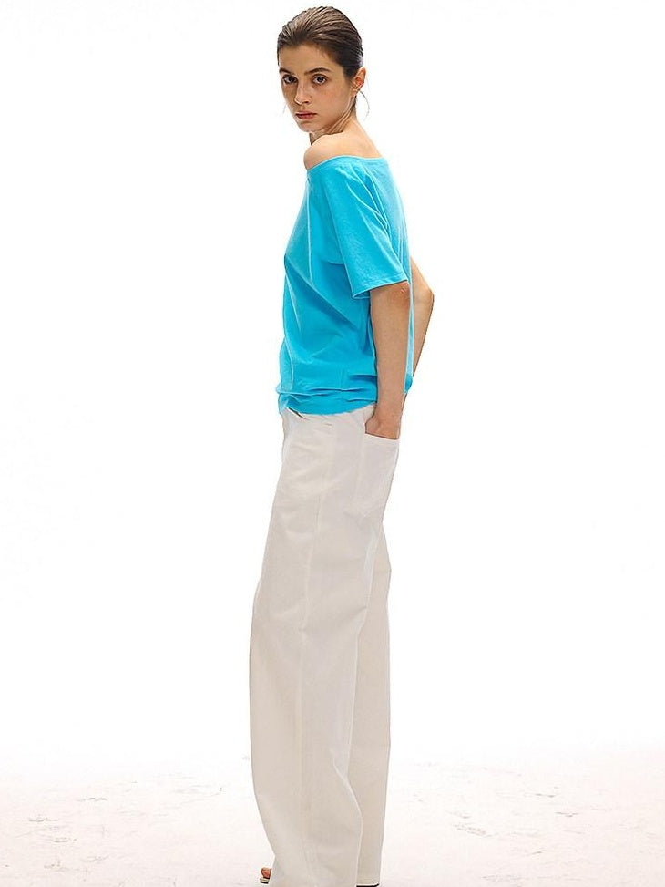 Country Moment Versatile Cotton Loose Natural Waist Zip Fly Commuter White Straight Pants