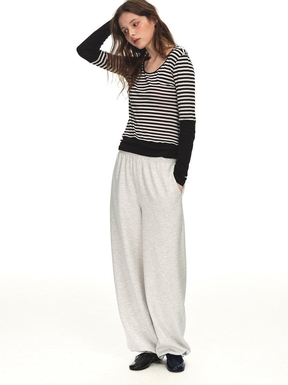 Country Moment Sustainable Lyocell Mid Rise Elastic Waist Everyday Oatmeal Gray Wide Leg Pants