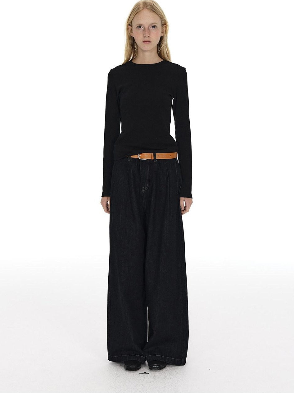 Country Moment Mid Rise Pure Cotton Raw Denim Casual Zip Fly Unisex Daily Wear Wide Leg Jeans