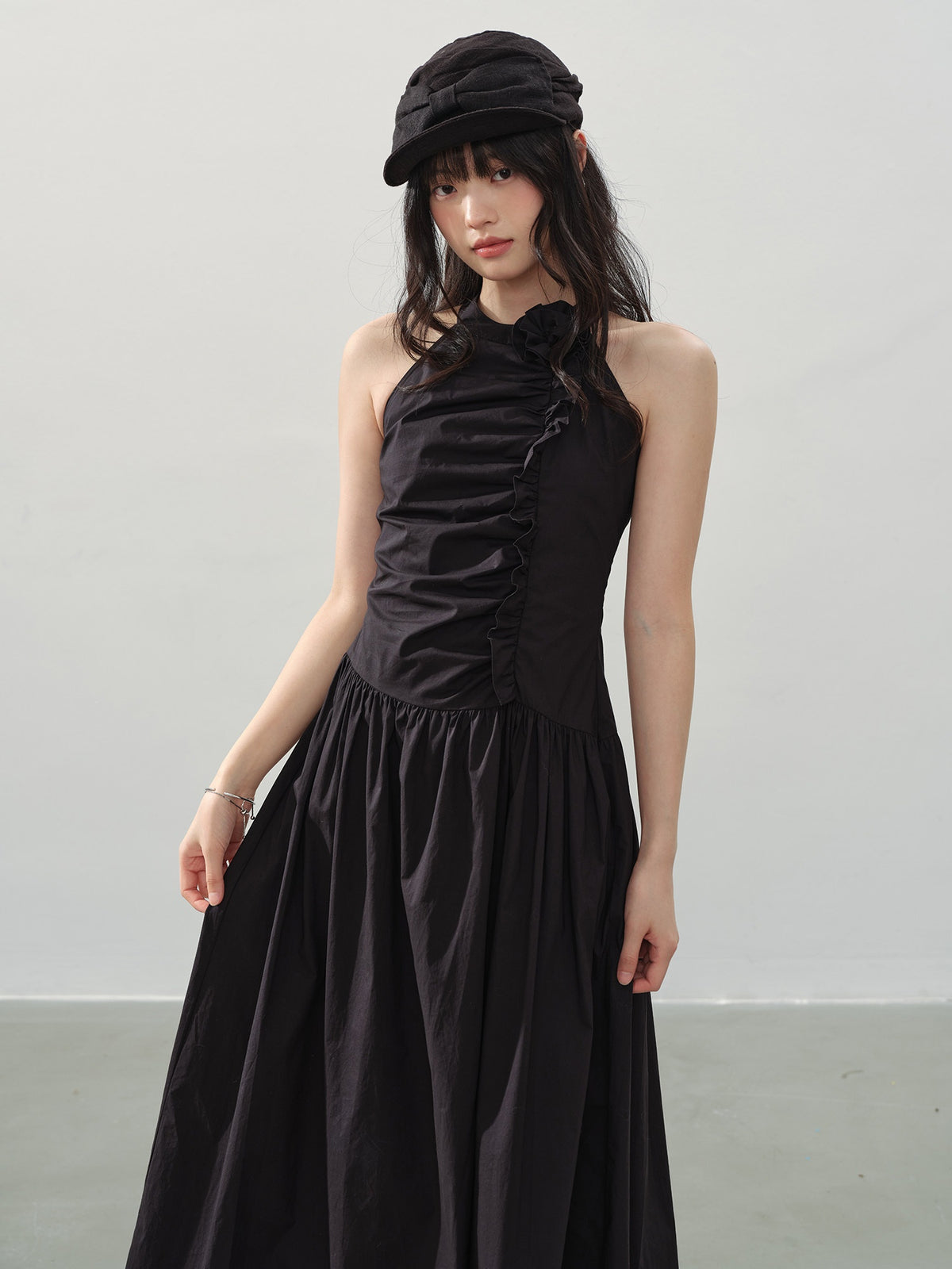 DDGIRL_studio_Elegant_High_Waist_A_Line_Pleated_Cotton_Hidden_Back_Zipper_Party_Maxi_Skirts_MISSTT