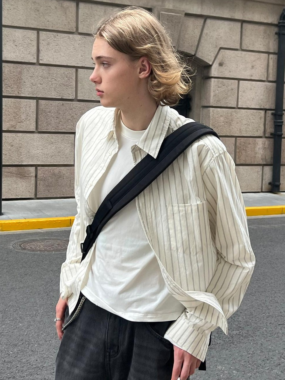Country Moment Pure Cotton Soft Striped Square Neck Loose Fit Teen Casual Long Sleeve Shirts