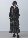 DDGIRL studio Wrinkle Free Black Plaid Collared Bow High Waist Loose Women Office Top & Skirt Sets