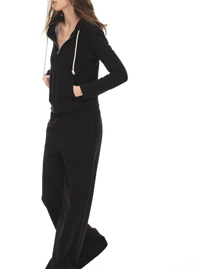 Country Moment 100% Cotton Durable Loose Mid Rise Drawstring Black Straight Leg Sweatpants