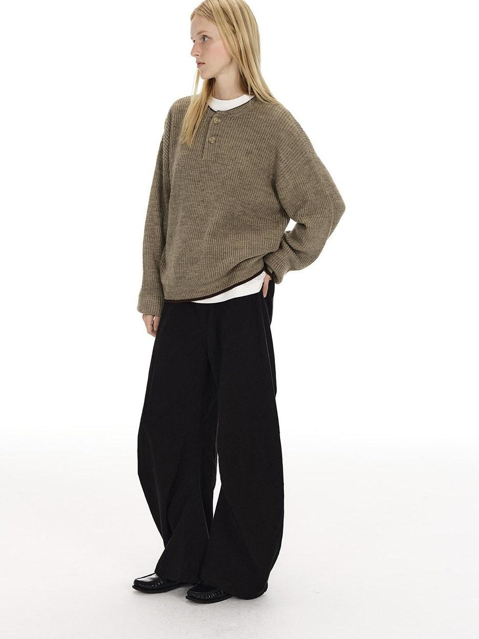 Country Moment Breathable Cotton Sculpted Mid Rise Casual Loose Black Brown Wide Leg Pants