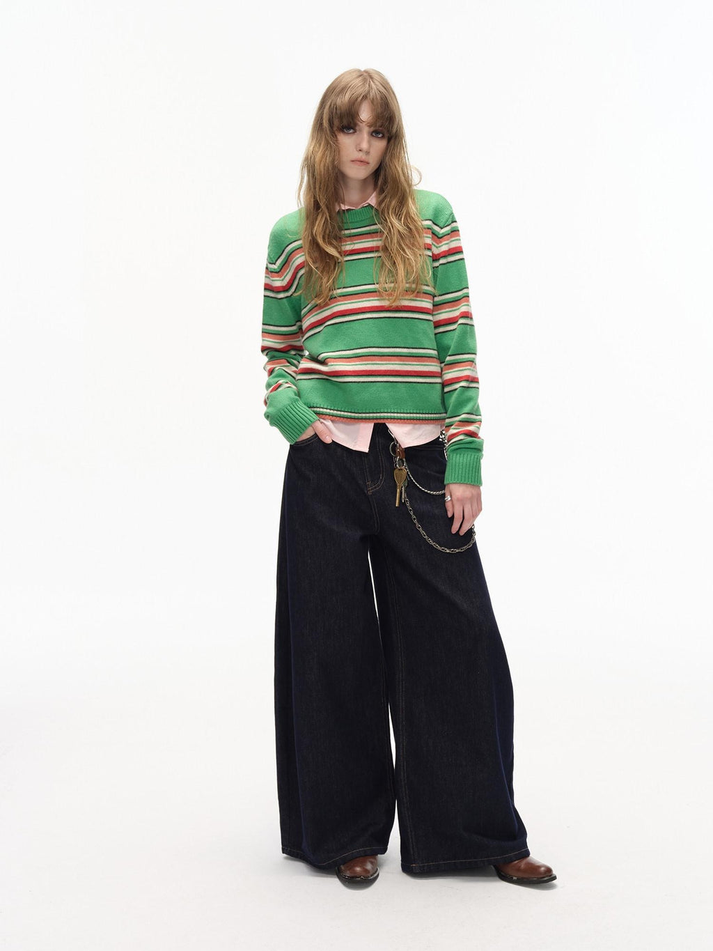 Country Moment Warm Wool Blend Colorful Striped Crew Neck Short Regular Fit Unisex Sweaters