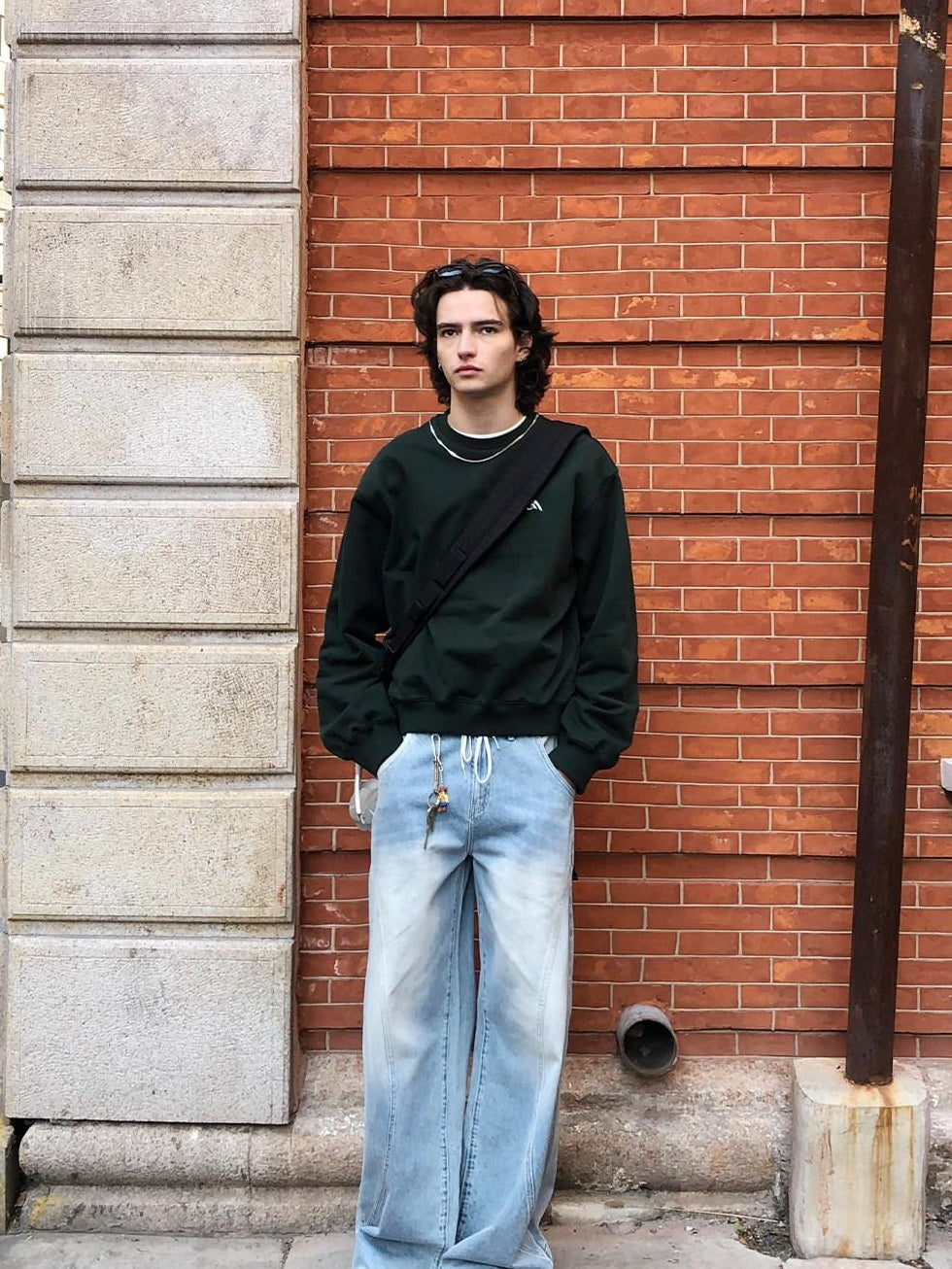 Country Moment Antibacterial 100% Cotton Embroidered Relaxed Unisex Teen Green Sweatshirt