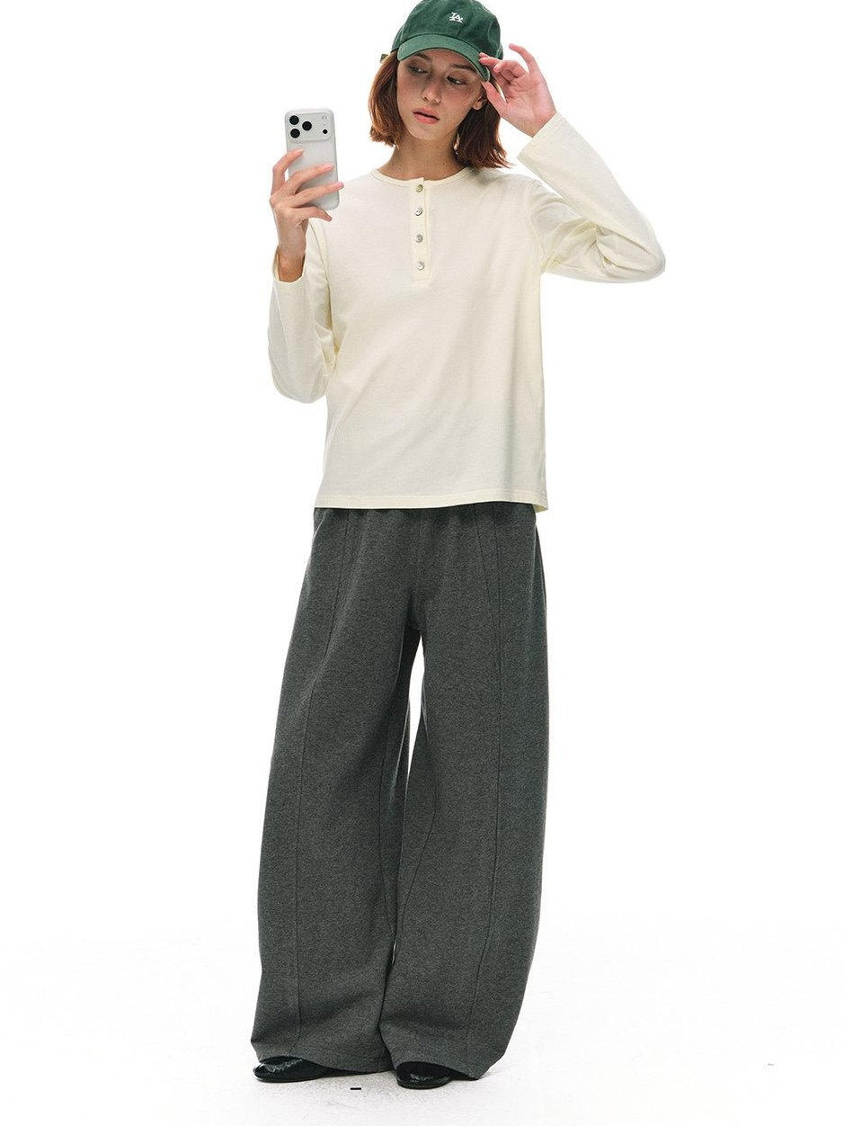 Country Moment Pure Cotton Breathable Henley Button Placket Women Citywalk Long Sleeve T-Shirts