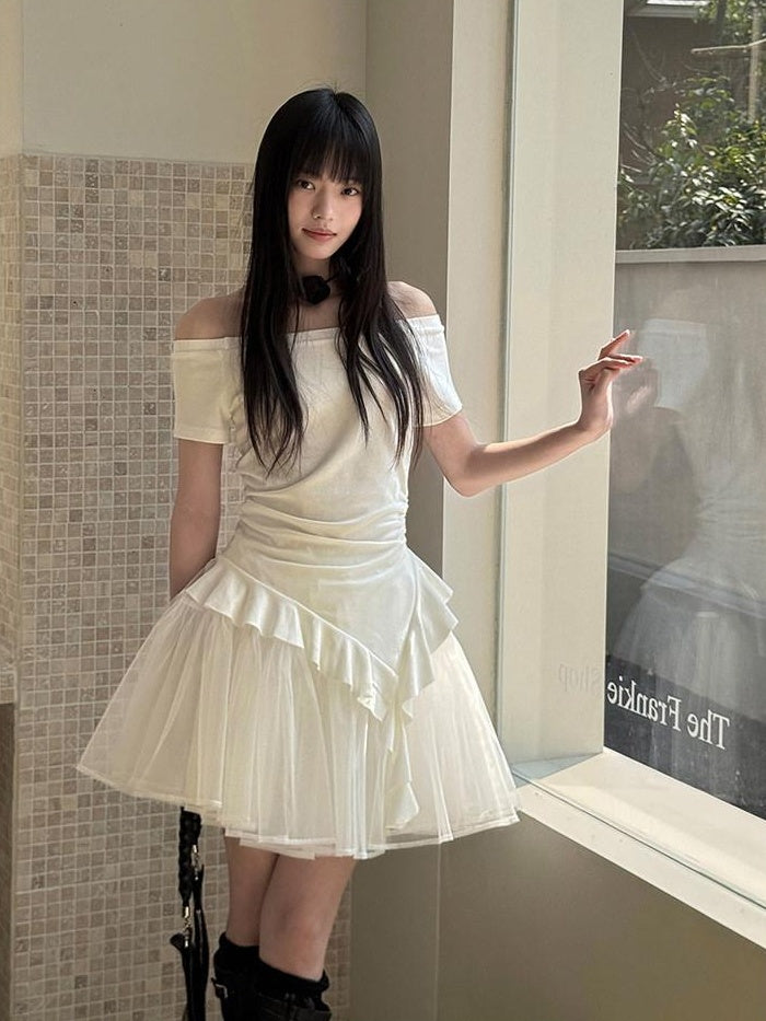 DDGIRL studio Flattering High Waist Lined Office A Line Puff Short White Nylon Mini Skirts