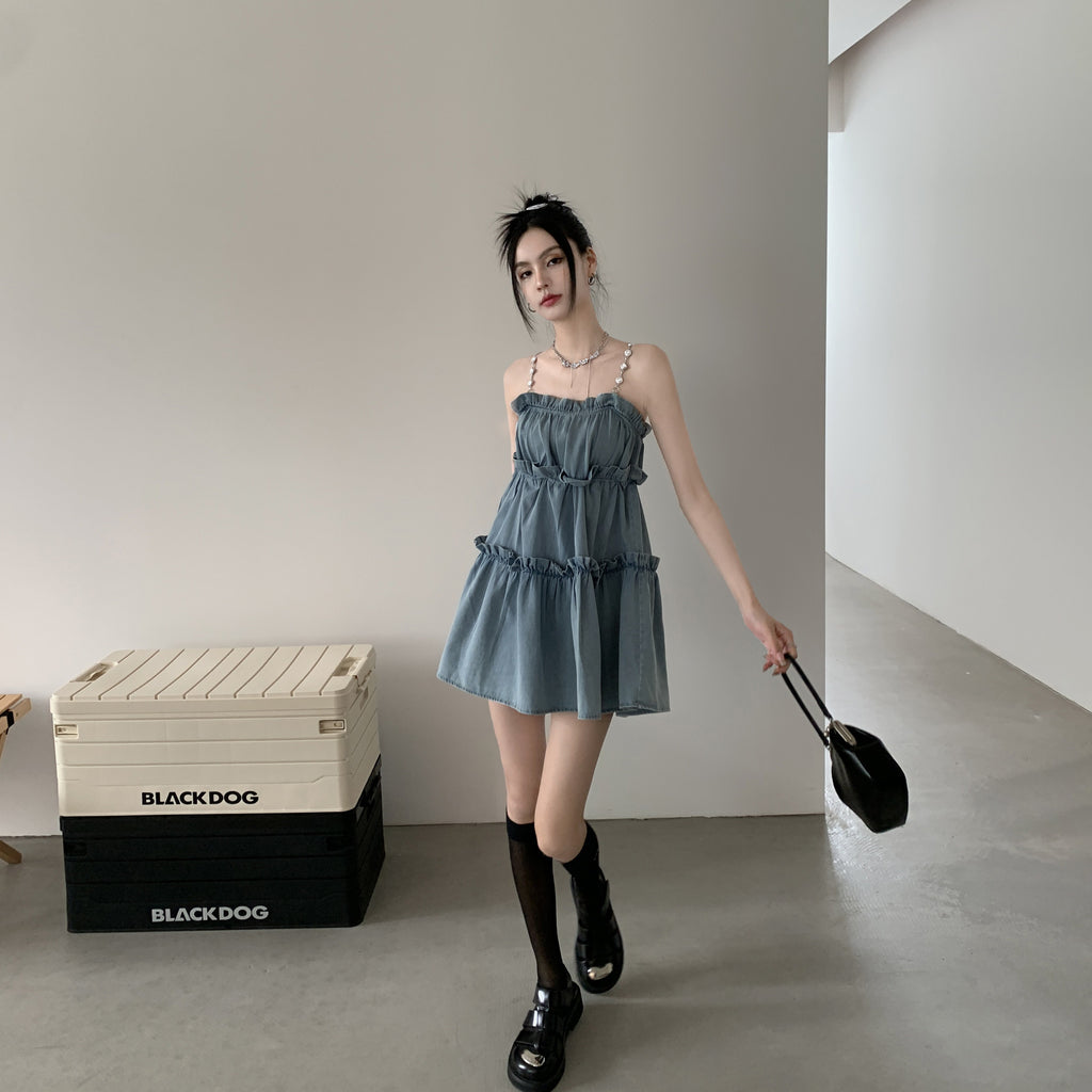 DDGIRL_studio_High_Waist_Washed_Denim_Ruffle_Trim_A_Line_Camisole_Casual_Mini_Dresses_MISSTT