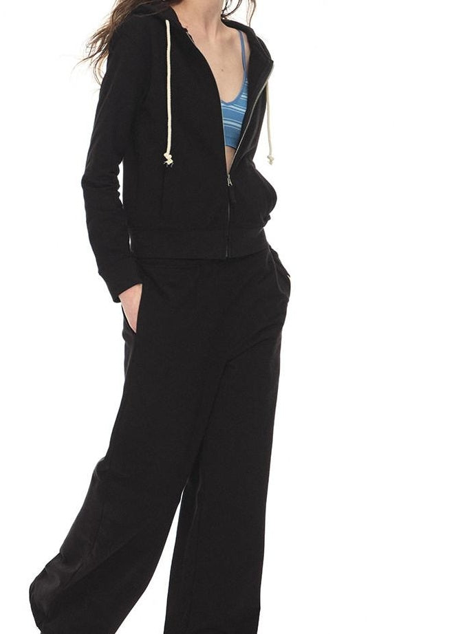 100% Cotton Durable Loose Mid Rise Drawstring Black Straight Leg Sweatpants