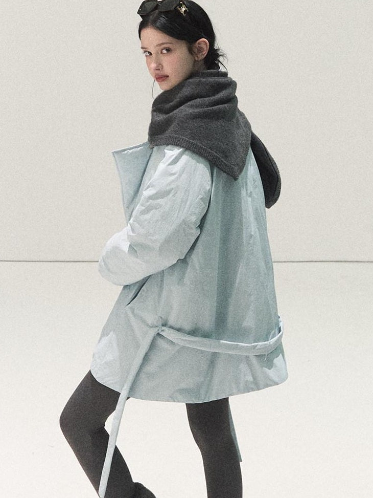 7 OAKMOO 95 White Goose Down Warmth Loose Midlength Stand Collar Wool Scarf Down Jackets