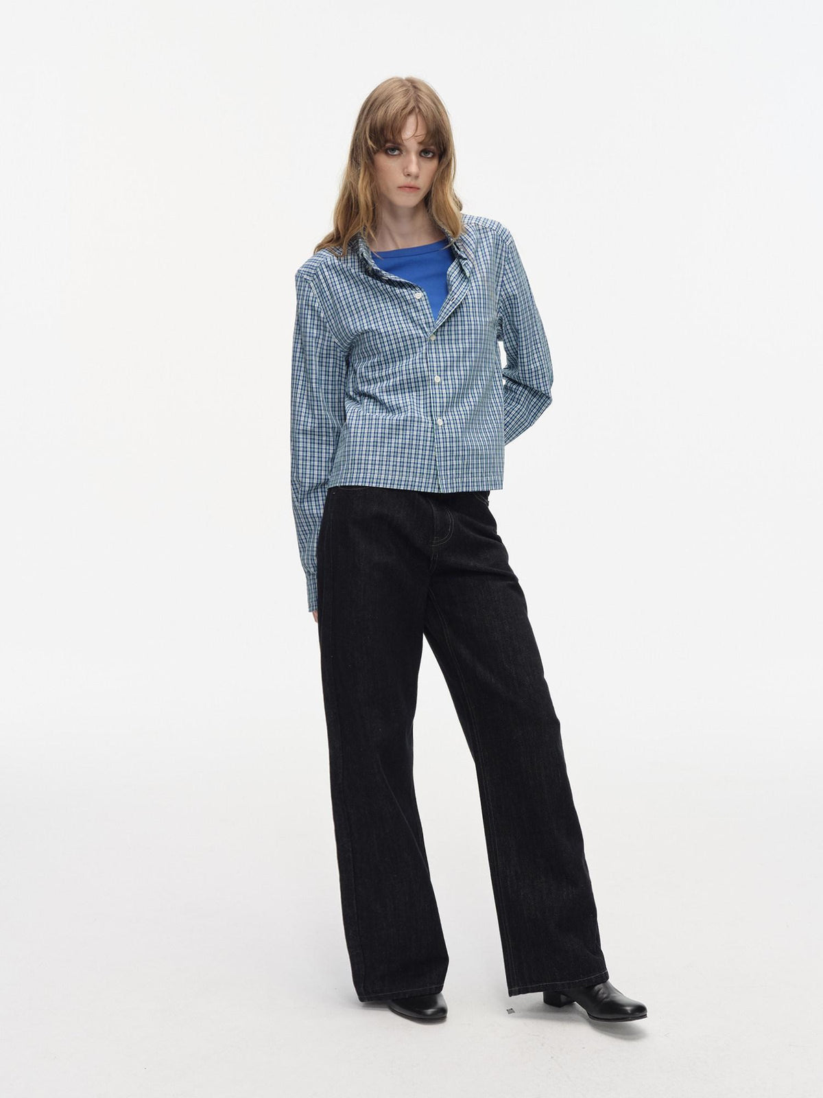 Country Moment Soft Breathable Cotton Loose Plaid Button Collared Women Long Sleeve Shirts