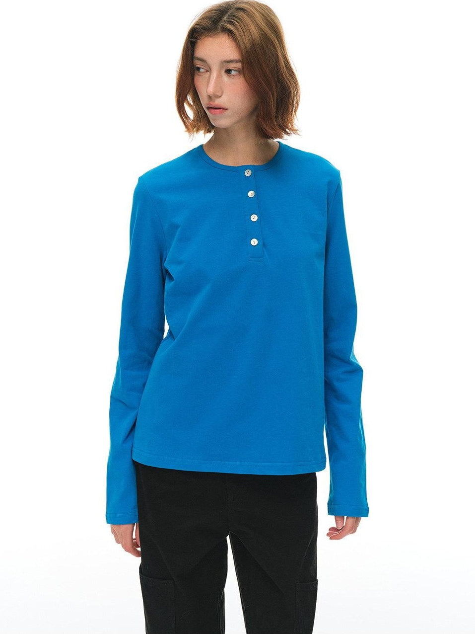 Country Moment Pure Cotton Breathable Henley Button Placket Women Citywalk Long Sleeve T-Shirts