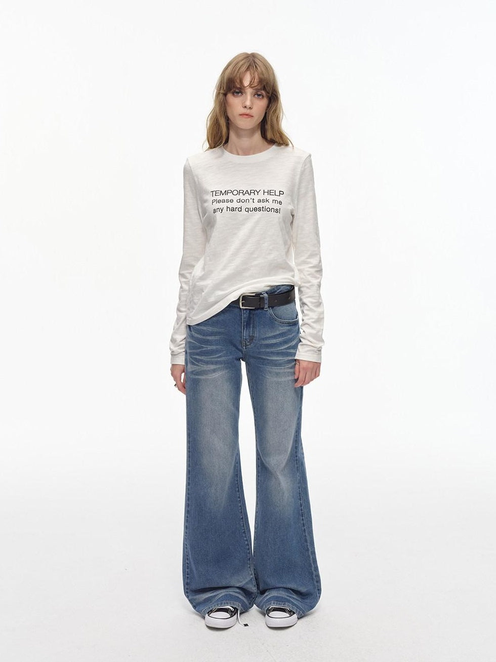 Country Moment Comfortable Low Rise Slim Fit Gradient Zipper Fly Washed Blue Flared Jeans