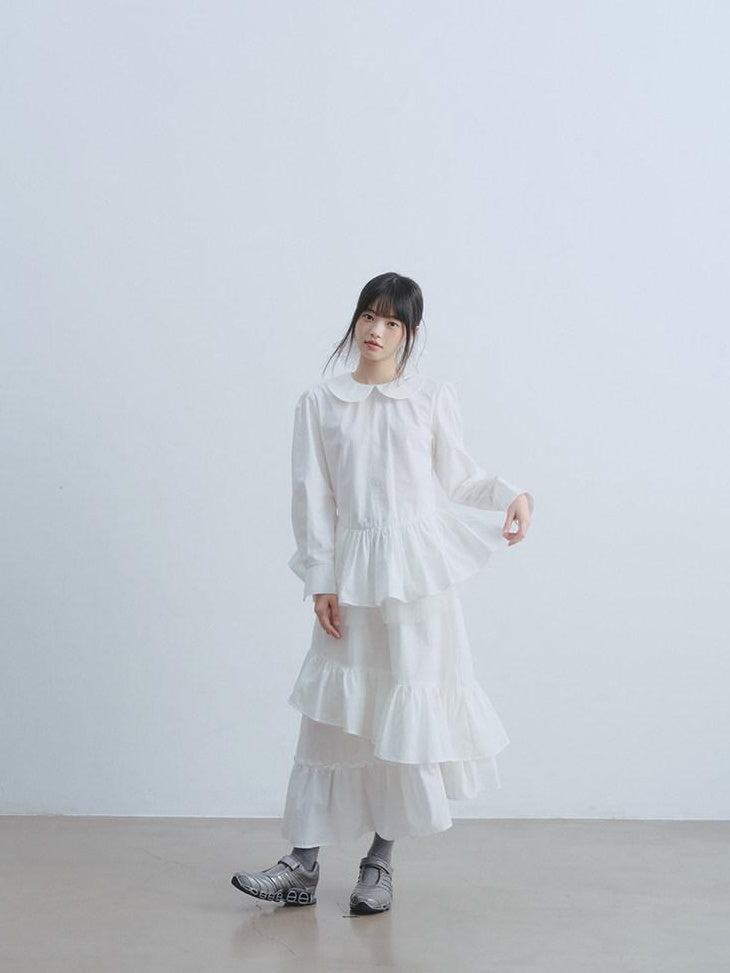 DDGIRL studio Soft Cotton Babydoll High Waist Long Sleeve Women Doll Collar Shirts