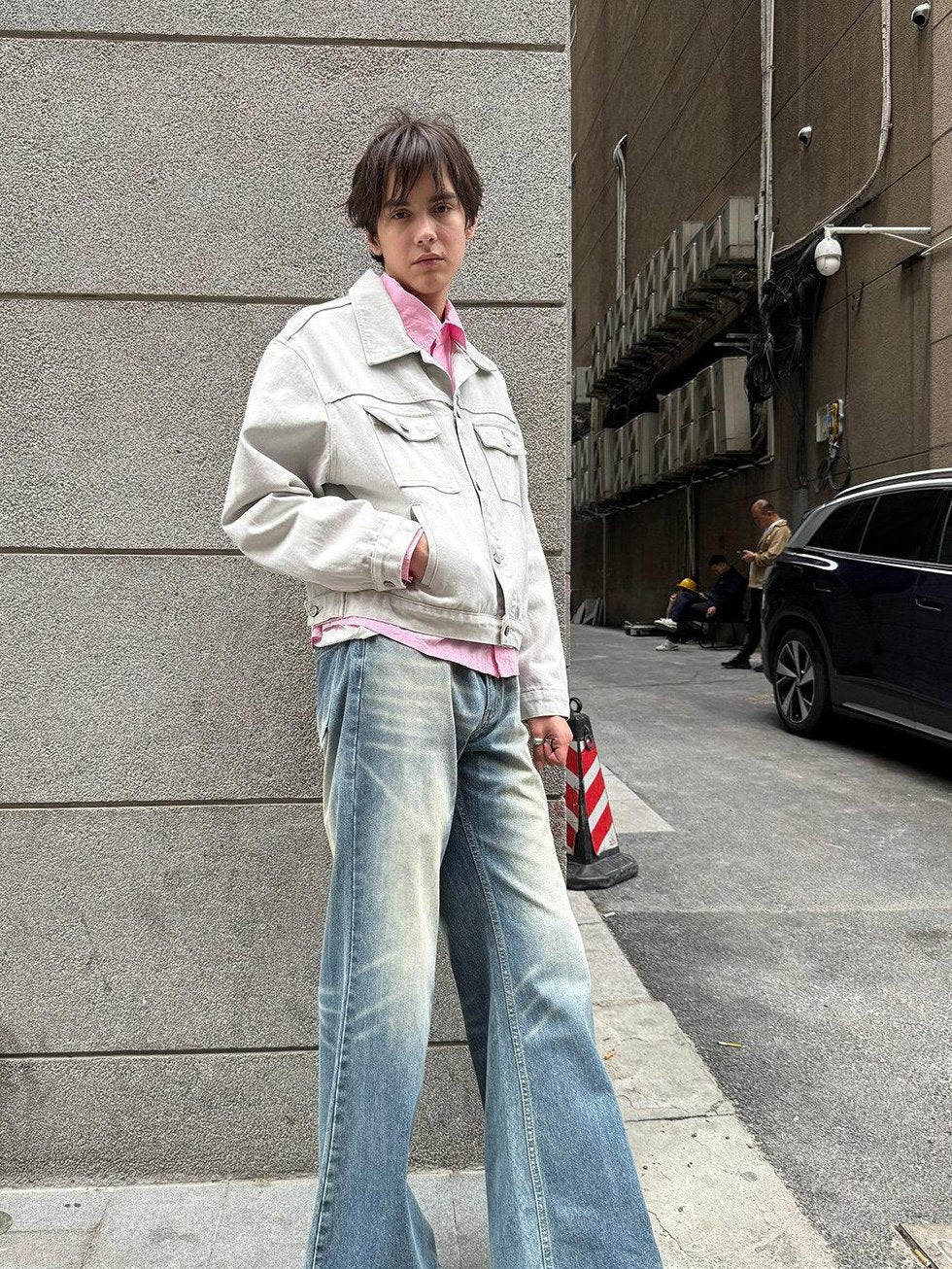 Country Moment Loose Fit Cropped Lapel Unisex 100 Percent Cotton Solid Grey Denim Jackets