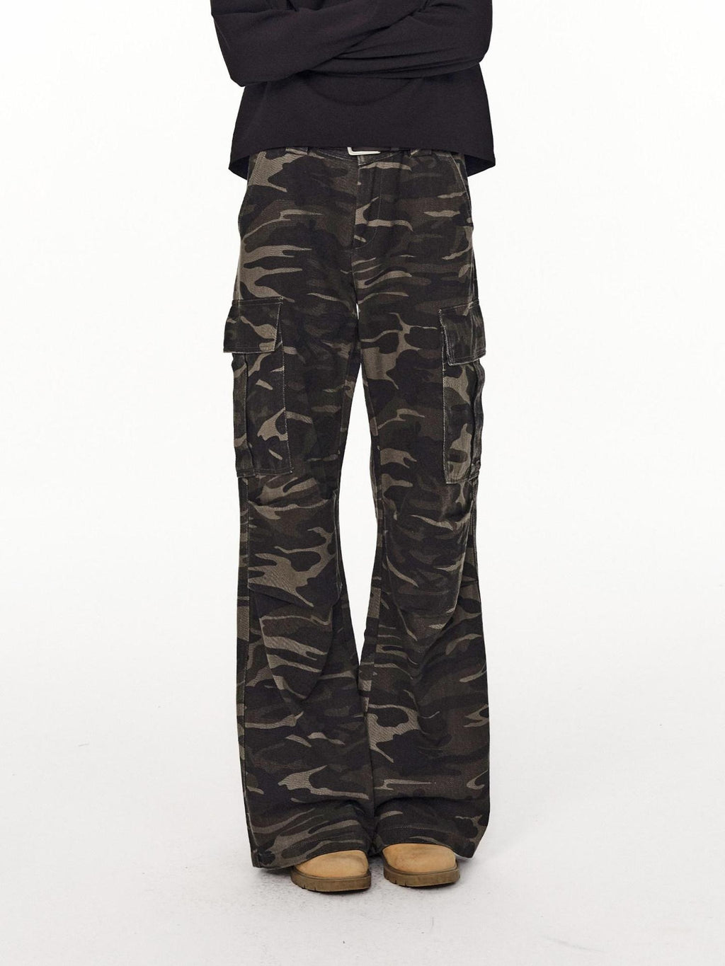 Country Moment Pure Cotton Loose Wide Leg Button Fly Casual Youth Camouflage Cargo Pants
