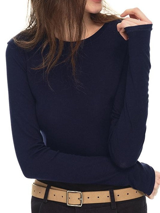Country Moment Breathable Lyocell Wool Slim Crewneck Commuter Casual Long Sleeve T-Shirts