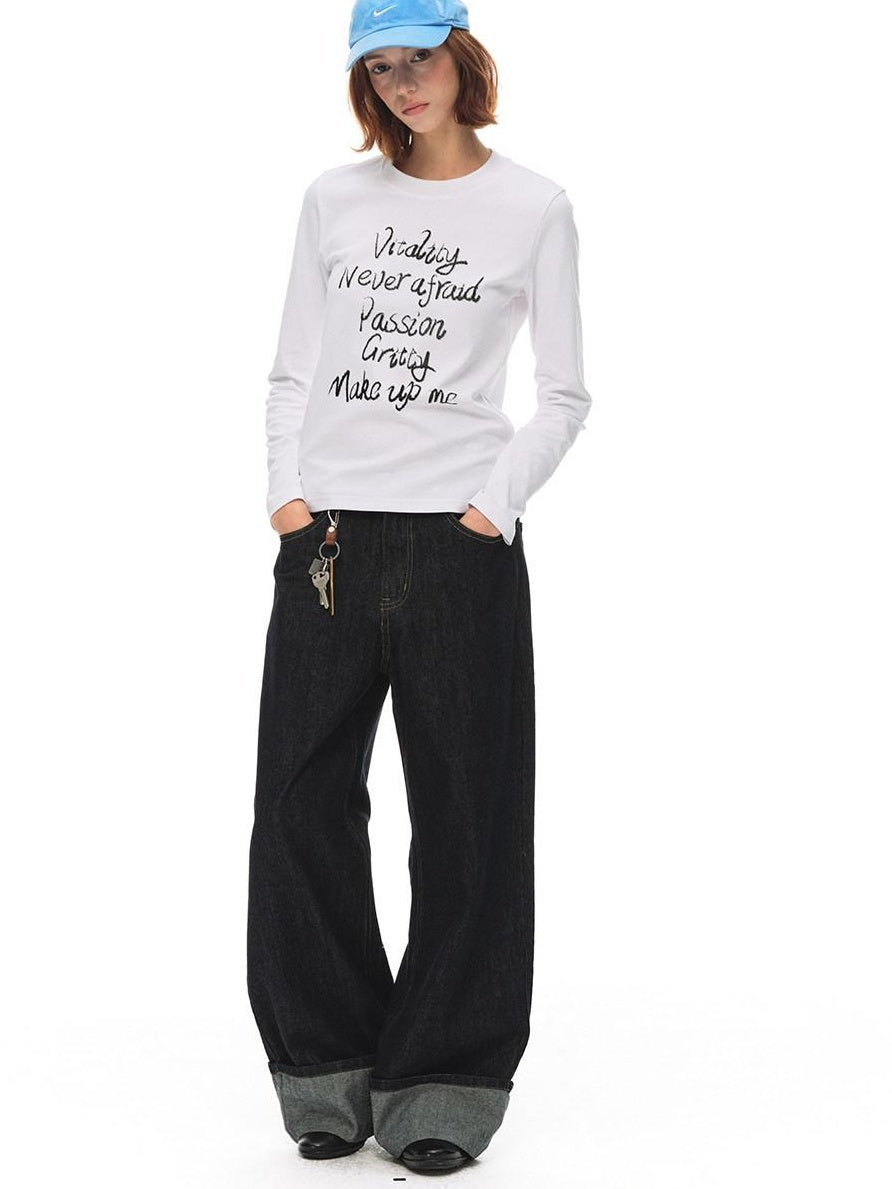 Country Moment 100% Cotton Breathable Letter Print Casual Women Citywalk Long Sleeve T-Shirts