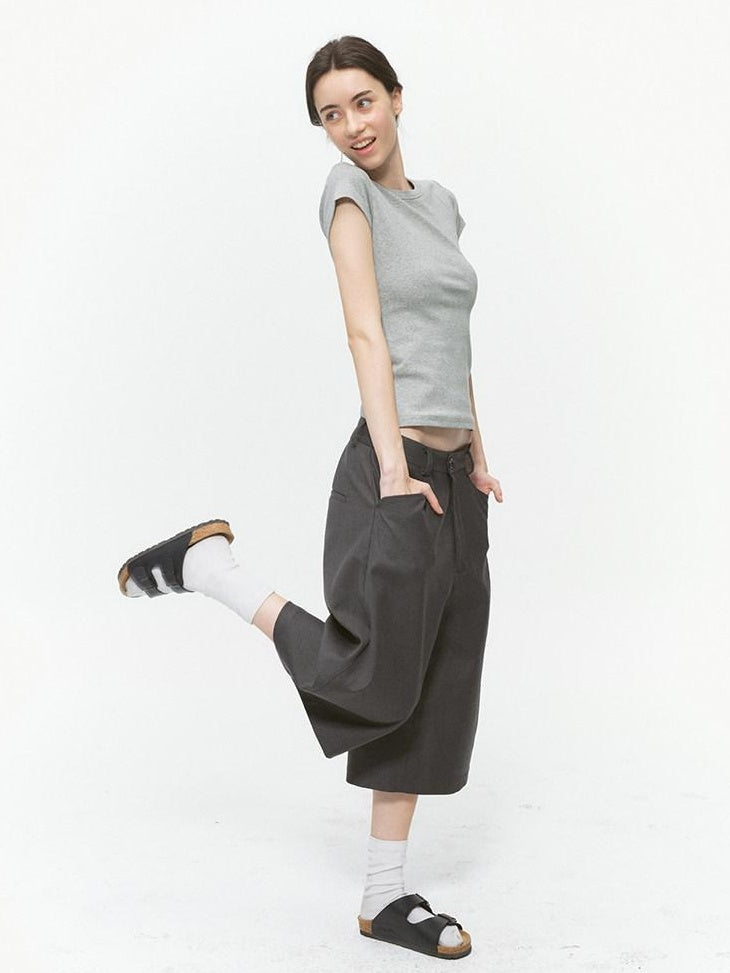 Country Moment High Rise Polyester Relaxed Fit Dark Gray Casual Youth Wide Leg Pants