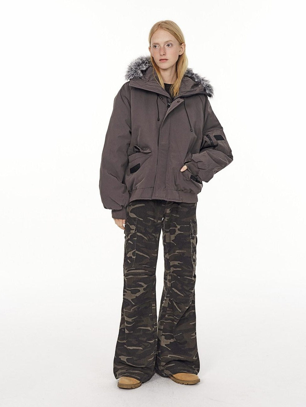 Country Moment Pure Cotton Loose Wide Leg Button Fly Casual Youth Camouflage Cargo Pants