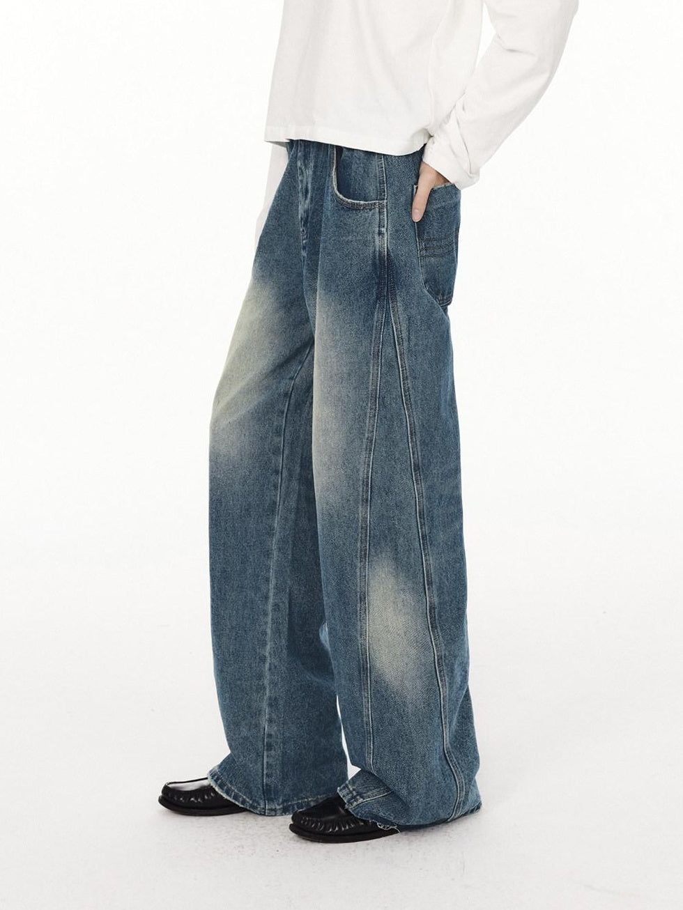 Country Moment Soft Cotton Blend Mid Rise Relaxed Vintage Gradient Blue Straight Leg Jeans