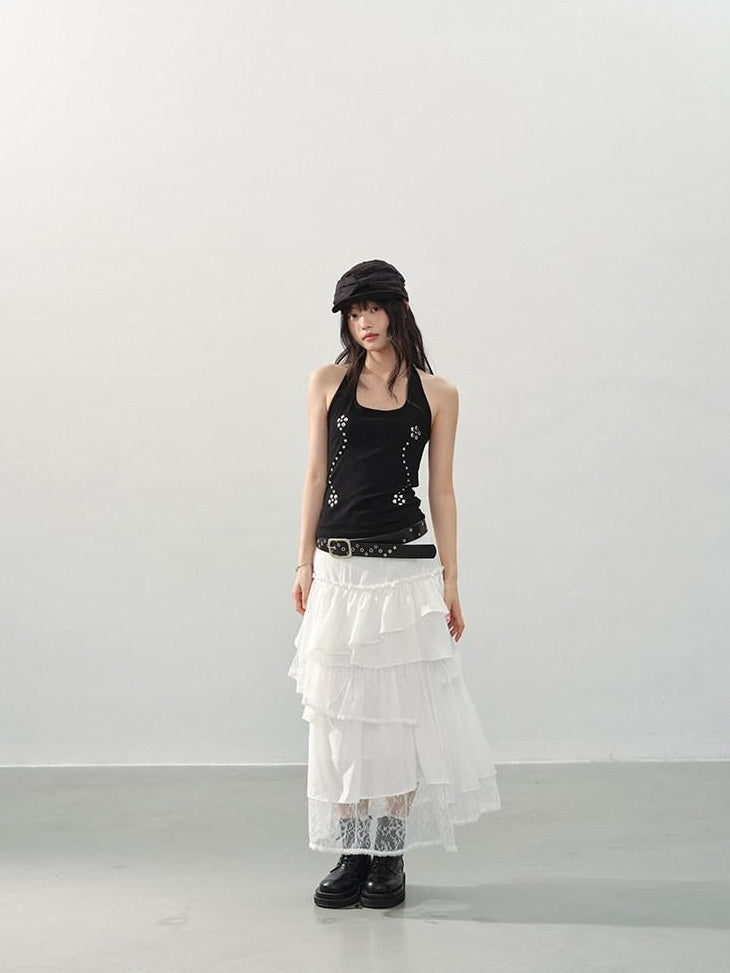 DDGIRL studio Breathable Cotton Vintage Studded Slim Fit Women Black Short Sleeve T-Shirts