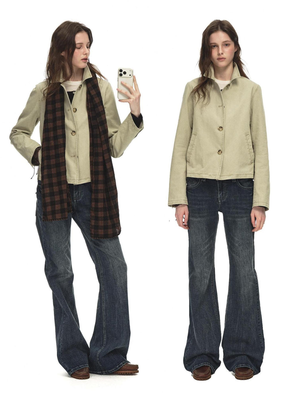 Country Moment Warm Vintage British Short Button Khaki Cotton Unisex Commuter Cropped Jackets