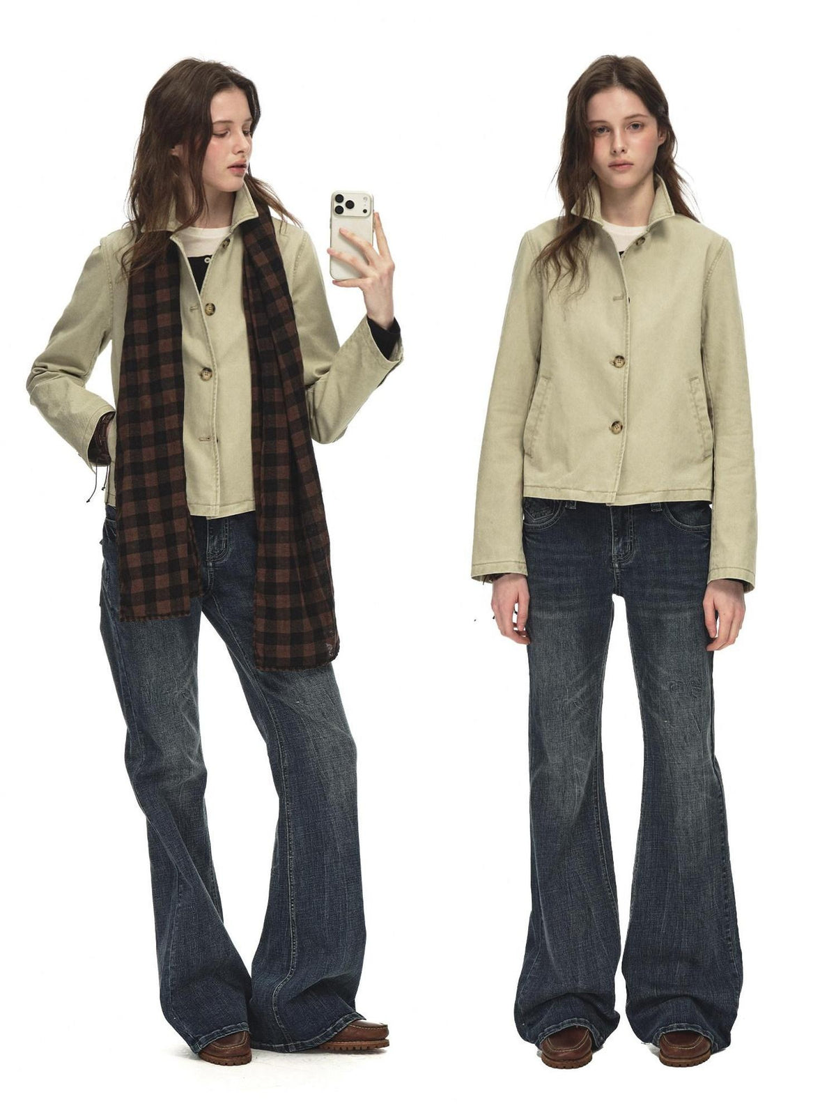 Country Moment Warm Vintage British Short Button Khaki Cotton Unisex Commuter Cropped Jackets