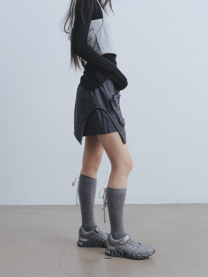 DDGIRL studio Soft 100 Percent Cotton High Waist Cargo Office Women Dark Gray Mini Skirts