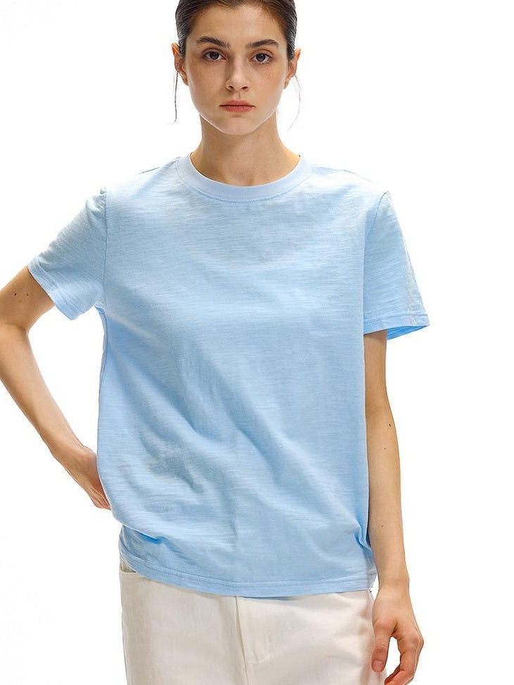 Country Moment Bamboo Cotton Minimal Loose Fit Unisex Solid Crew Neck Short Sleeve T-Shirts