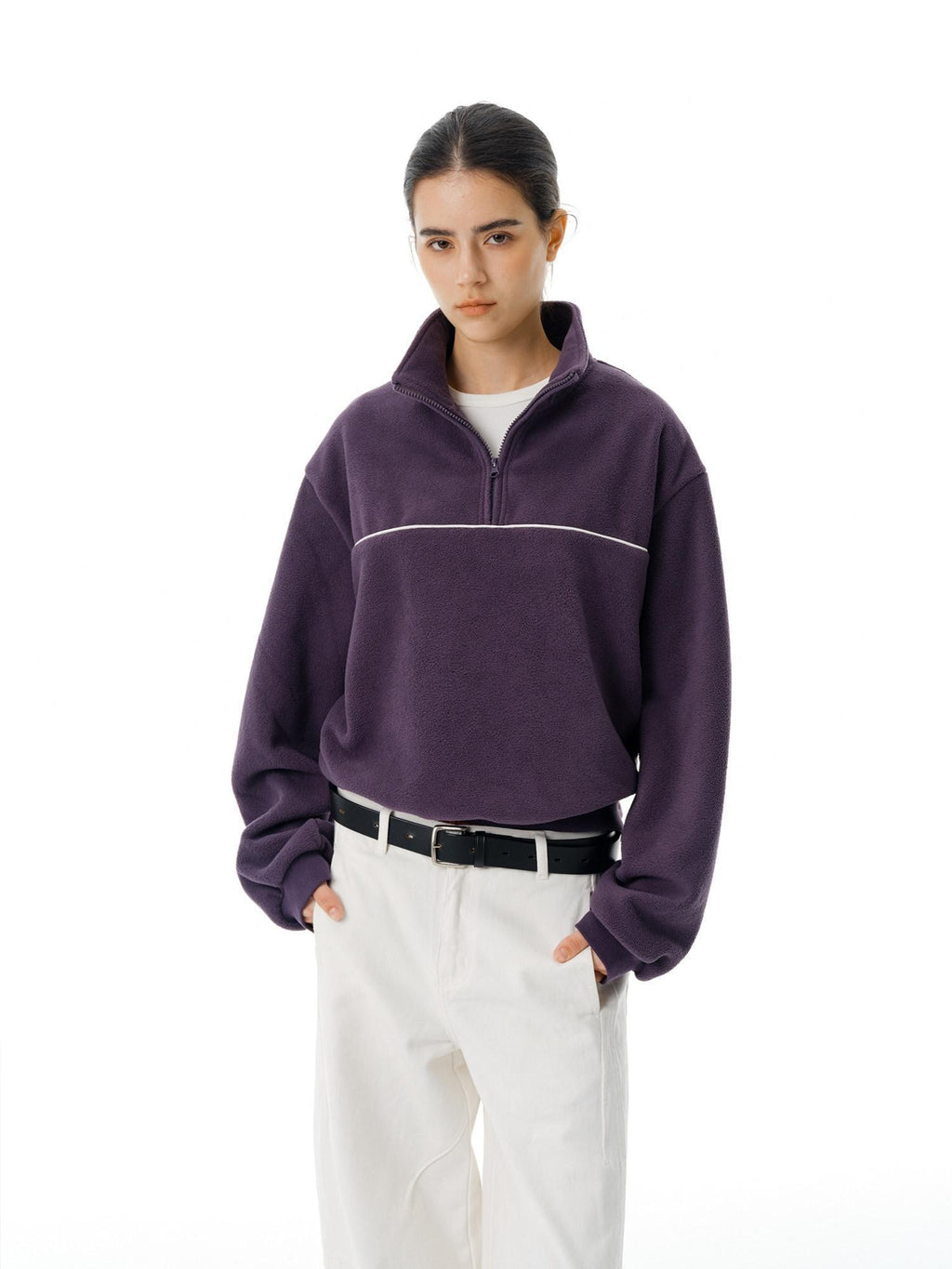 Country Moment Heavyweight Polyester Half Zip High Neck Casual Unisex Purple Sweatshirt
