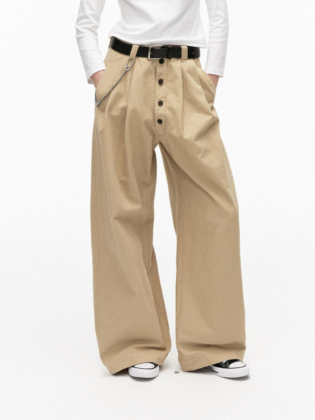 Country Moment Washed Cotton Button Loose Straight Casual Youth Wide Leg Pants
