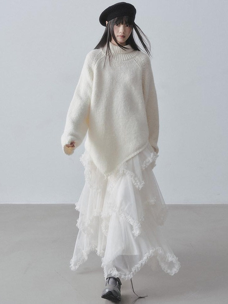 DDGIRL studio Soft Thick Asymmetric Oversized High Neck Commuter Women Iceland Dream Sweaters