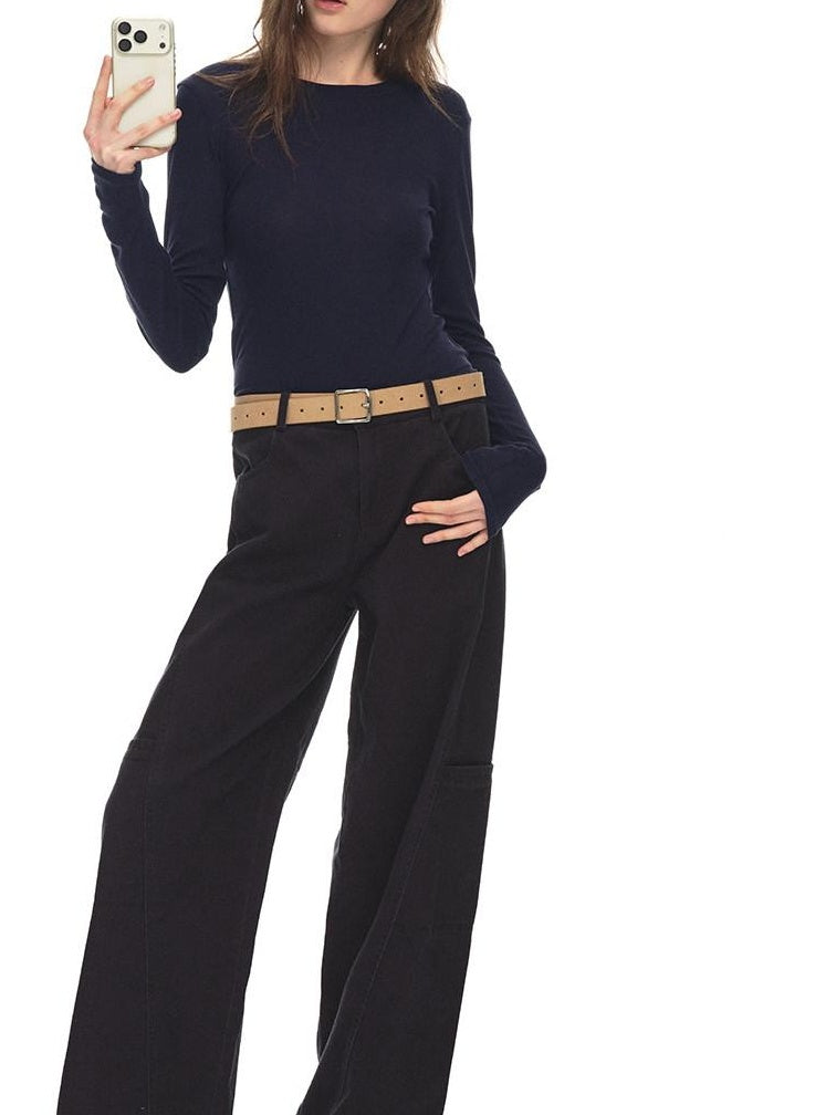 Country Moment Breathable Lyocell Wool Slim Crewneck Commuter Casual Long Sleeve T-Shirts