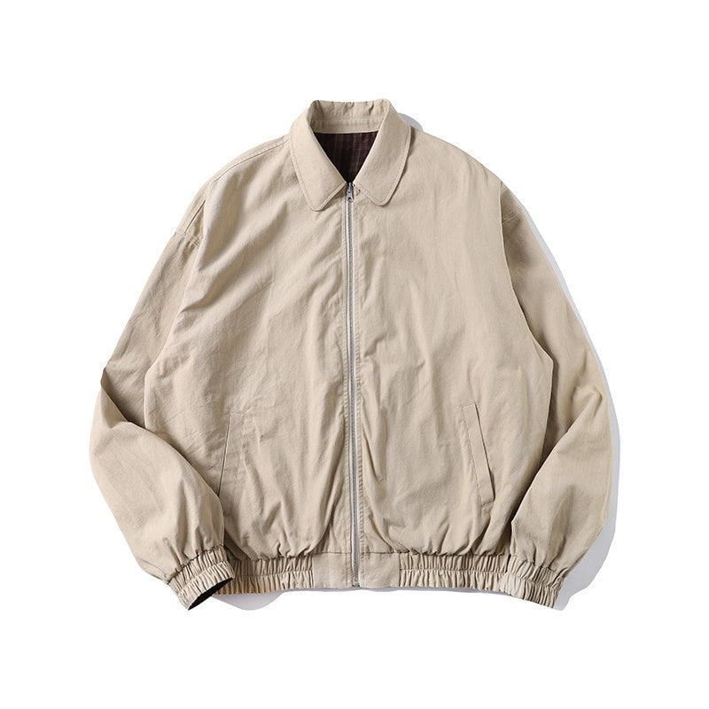 Country_Moment_Cotton_Loose_Fit_Zip_Lapel_Short_Youth_Unisex_Khaki_Plaid_Cropped_Jackets_MISSTT