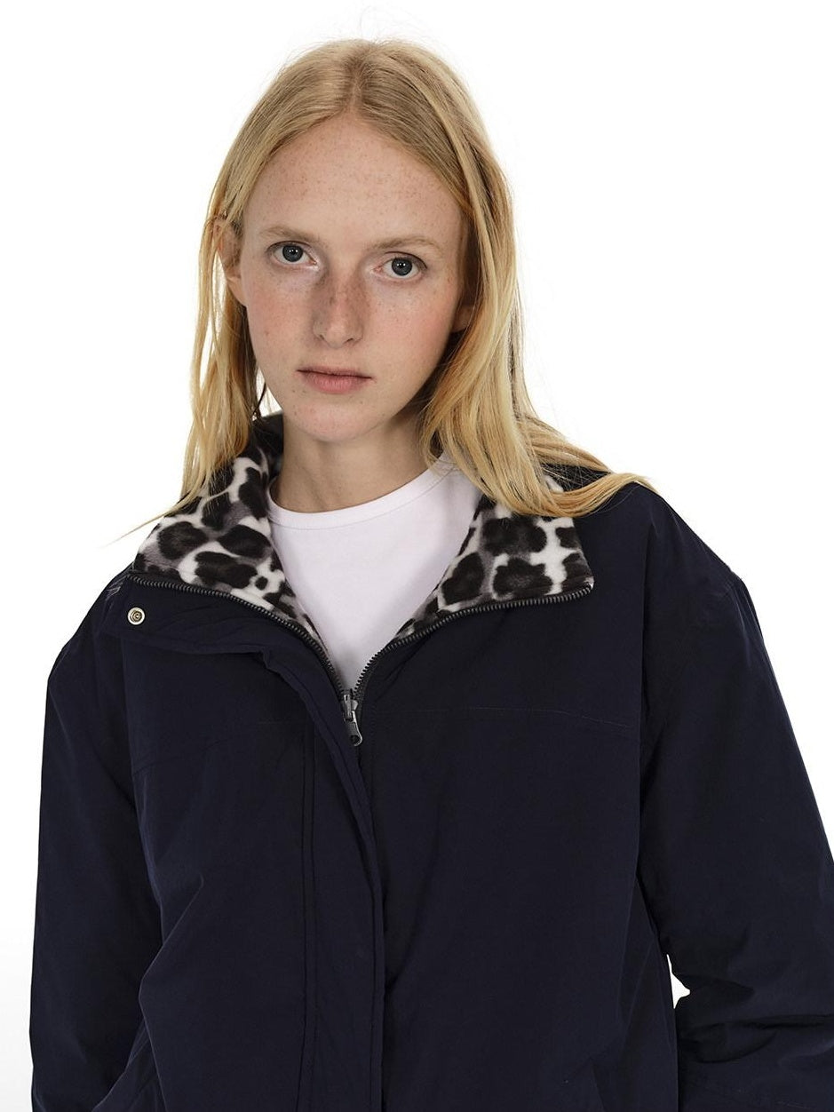 Country Moment Reversible Cotton Lined Oversized Stand Collar Youth Navy Puffer Jackets