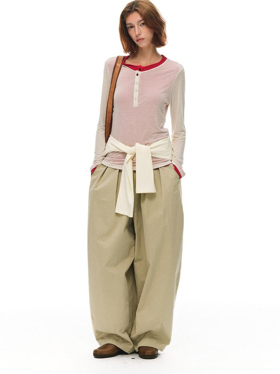 Country Moment Cooling Breathable Lyocell Slim Fit Contrast Henley Women Long Sleeve T-Shirts